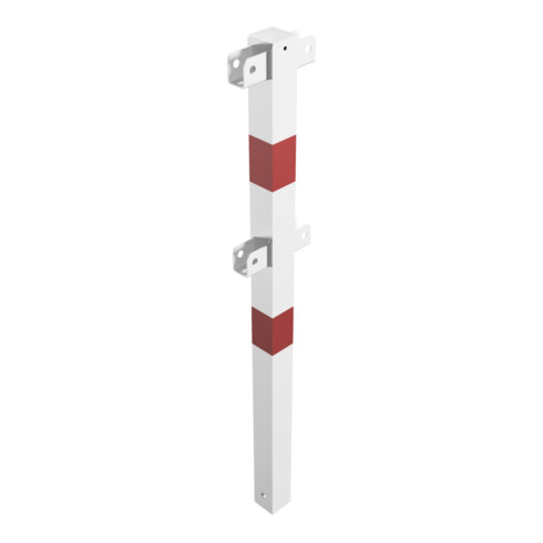 Schake Standpfosten Stahlrohr 70 x 70 mm Mittelpfosten für Ober- und Knieholm, weiß / rot +Sechskantschrauben, Mutter M16x60 + Schutzkappen.