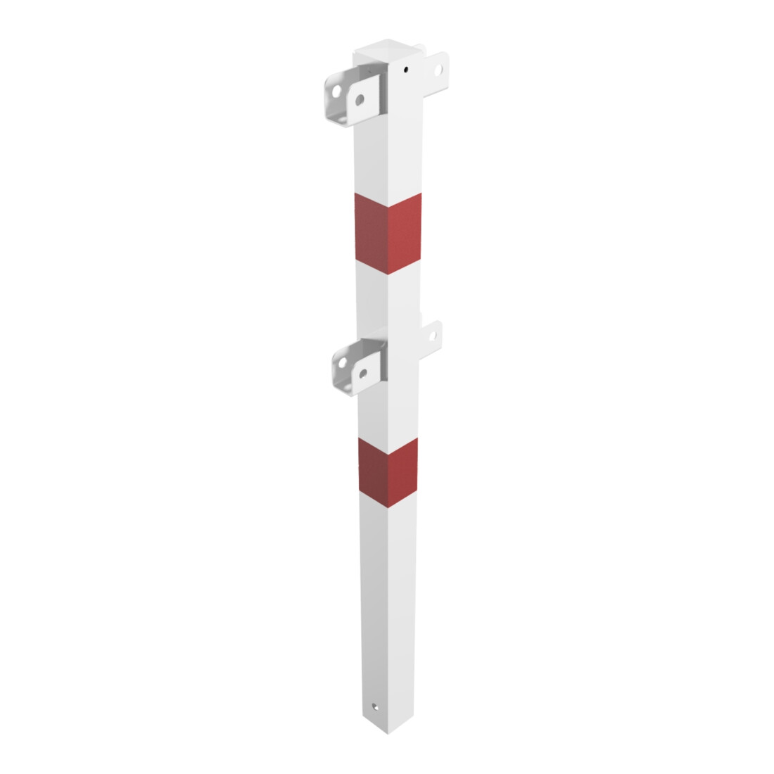 Schake Standpfosten Stahlrohr 70 x 70 mm Mittelpfosten für Ober- und Knieholm, weiß / rot +Sechskantschrauben, Mutter M16x60 + Schutzkappen.