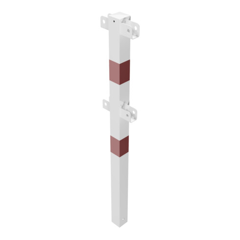 Schake Standpfosten Stahlrohr 70 x 70 mm Mittelpfosten für Ober- und Knieholm, weiß / rot +Sechskantschrauben, Mutter M16x60 + Schutzkappen.