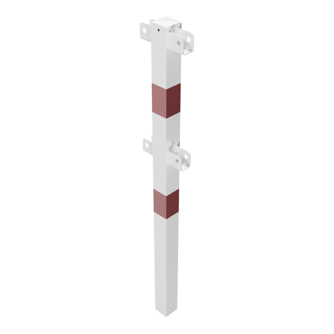 Schake Standpfosten Stahlrohr 70 x 70 mm Mittelpfosten für Ober- und Knieholm, weiß / rot +Sechskantschrauben, Mutter M16x60 + Schutzkappen.