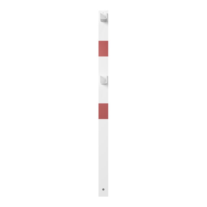 Schake Standpfosten Stahlrohr 70 x 70 mm Mittelpfosten für Ober- und Knieholm, weiß / rot +Sechskantschrauben, Mutter M16x60 + Schutzkappen.
