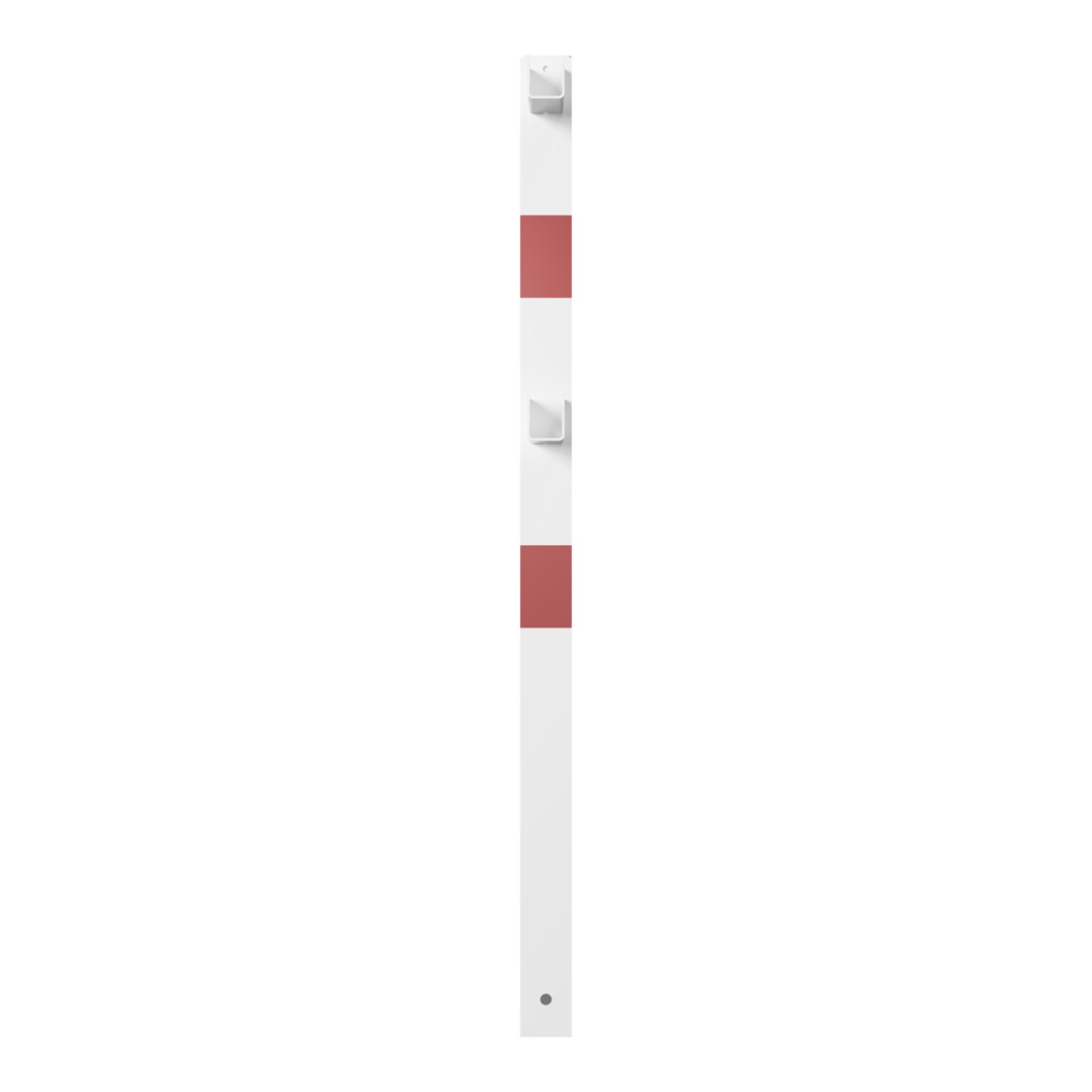 Schake Standpfosten Stahlrohr 70 x 70 mm Mittelpfosten für Ober- und Knieholm, weiß / rot +Sechskantschrauben, Mutter M16x60 + Schutzkappen.