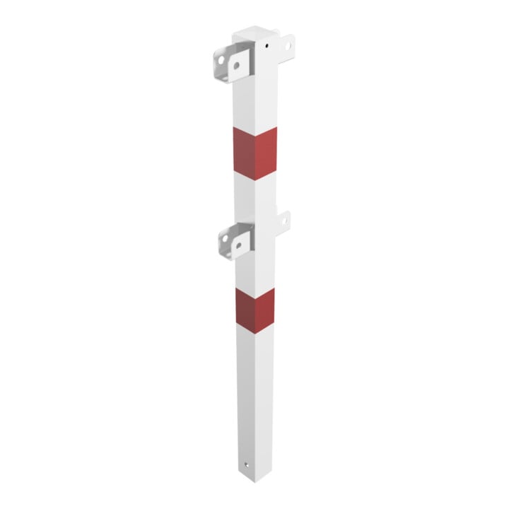 Schake Standpfosten Stahlrohr 70 x 70 mm Mittelpfosten für Ober- und Knieholm, weiß / rot +Sechskantschrauben, Mutter M16x60 + Schutzkappen.