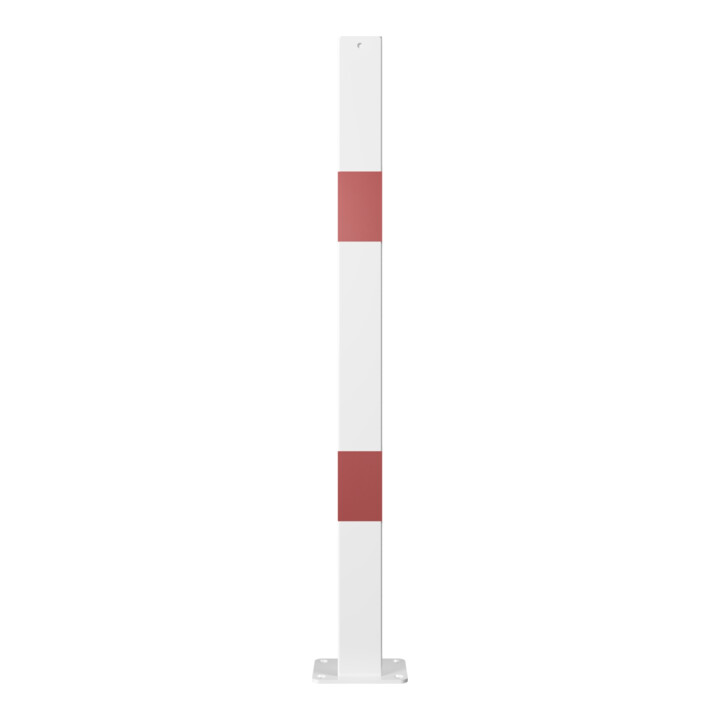 Schake Standpfosten zum Aufdübeln Stahlrohr 70 x 70 mm Endpfosten für Ober- und Knieholm + Bodenplatte 100 x 150 mm, weiß - rot