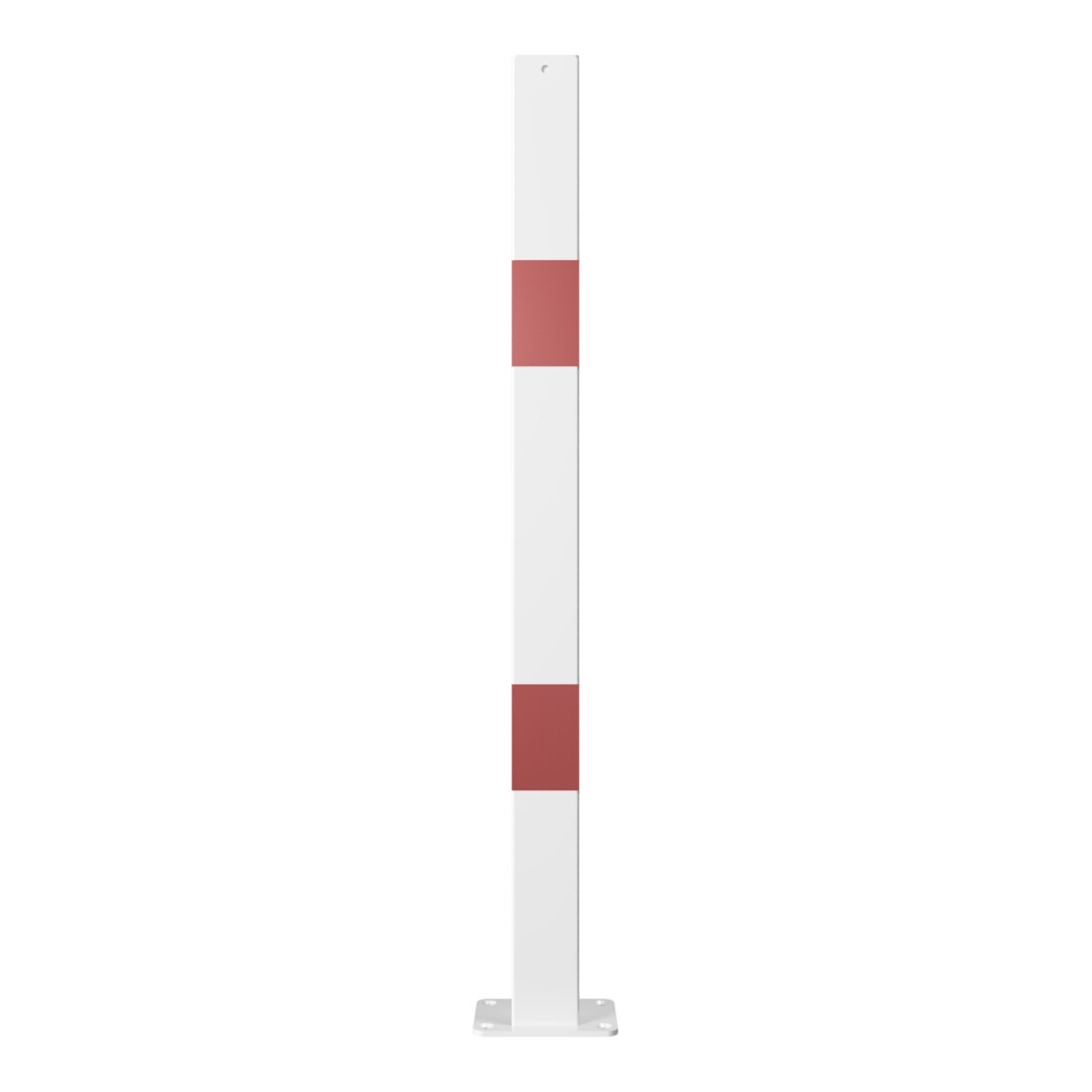 Schake Standpfosten zum Aufdübeln Stahlrohr 70 x 70 mm Endpfosten für Ober- und Knieholm + Bodenplatte 100 x 150 mm, weiß - rot