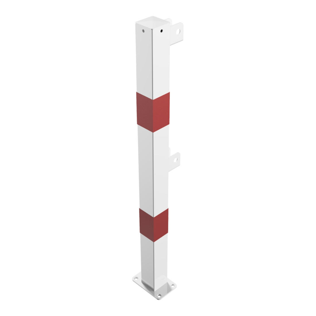 Schake Standpfosten zum Aufdübeln Stahlrohr 70 x 70 mm Endpfosten für Ober- und Knieholm + Bodenplatte 100 x 150 mm, weiß - rot
