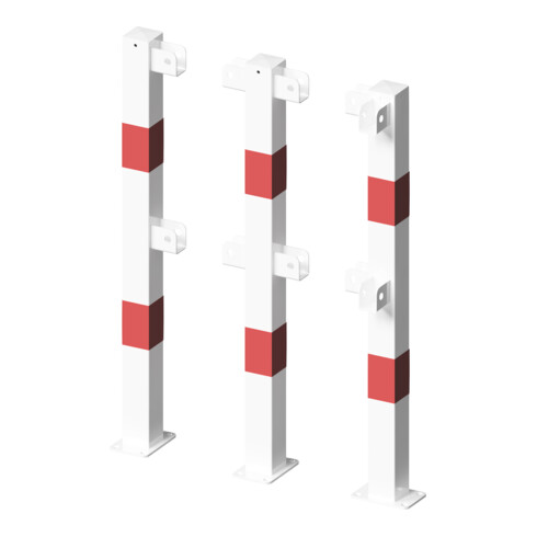Schake Standpfosten zum Aufdübeln Stahlrohr 70 x 70 mm Endpfosten für Ober- und Knieholm + Bodenplatte 100 x 150 mm, weiß - rot