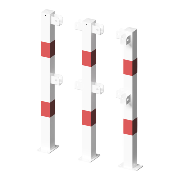 Schake Standpfosten zum Aufdübeln Stahlrohr 70 x 70 mm Endpfosten für Ober- und Knieholm + Bodenplatte 100 x 150 mm, weiß - rot