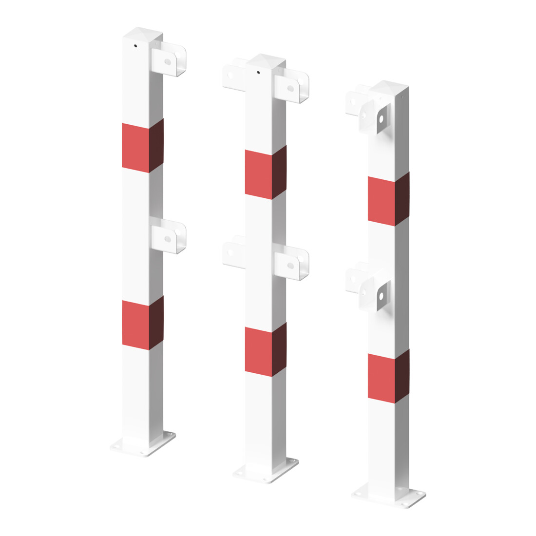 Schake Standpfosten zum Aufdübeln Stahlrohr 70 x 70 mm Endpfosten für Ober- und Knieholm + Bodenplatte 100 x 150 mm, weiß - rot