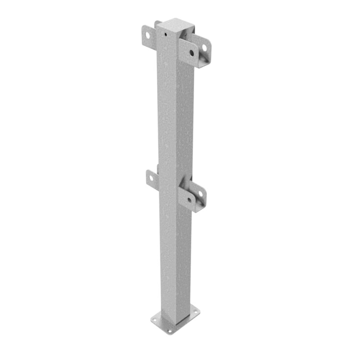 Schake Standpfosten zum Aufdübeln Stahlrohr 70 x 70 mm Mittelpfosten für Ober- und Knieholm + Bodenplatte 100 x 150 mm