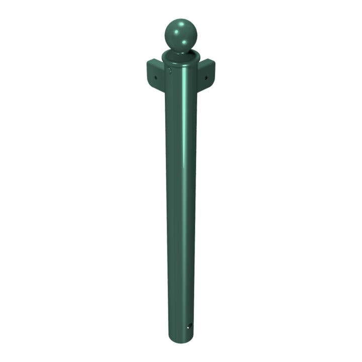 Schake Stilpfosten Typ 40674B als Barriere, System zum Einbetonieren, Ø 60mm + Kugelkopf, als Eckpfosten, Muffen 90°, beschichtet, RAL 6005