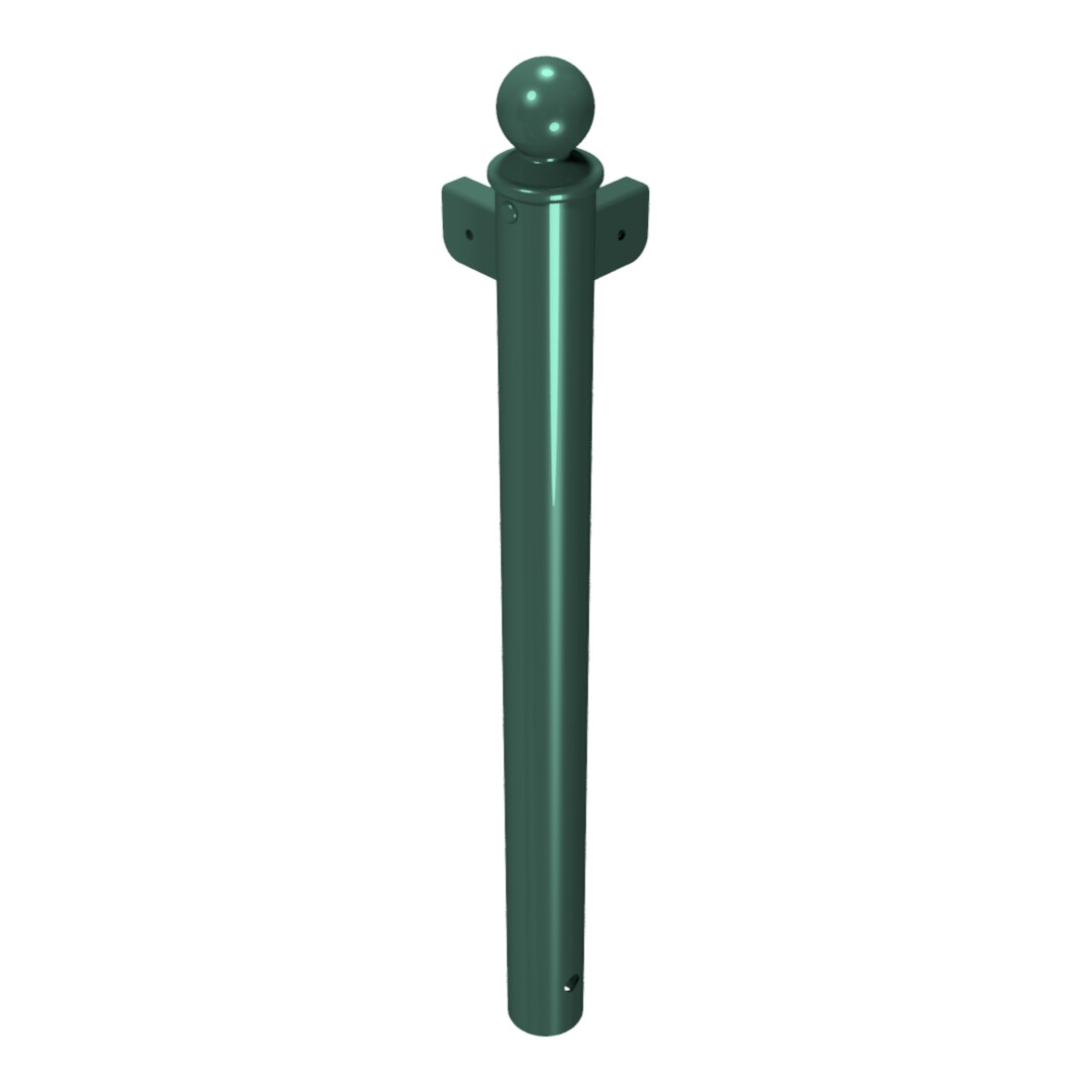 Schake Stilpfosten Typ 40674B als Barriere, System zum Einbetonieren, Ø 60mm + Kugelkopf, als Eckpfosten, Muffen 90°, beschichtet, RAL 6005