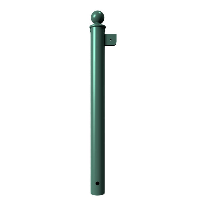 Schake Stilpfosten Typ 40674B als Barriere, System zum Einbetonieren, Ø 60mm + Kugelkopf, als Eckpfosten, Muffen 90°, beschichtet, RAL 6005
