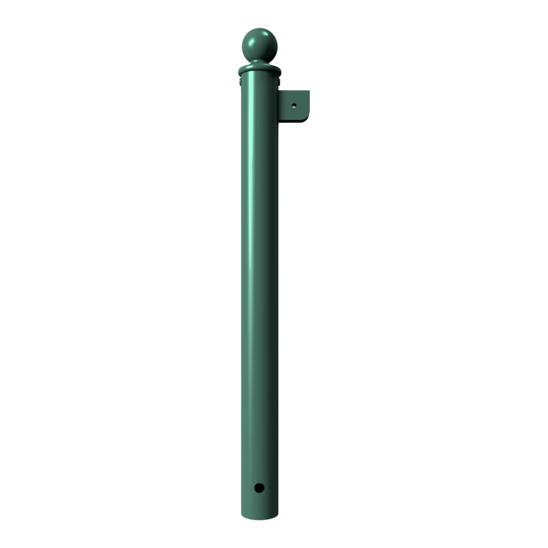 Schake Stilpfosten Typ 40674B als Barriere, System zum Einbetonieren, Ø 60mm + Kugelkopf, als Eckpfosten, Muffen 90°, beschichtet, RAL 6005