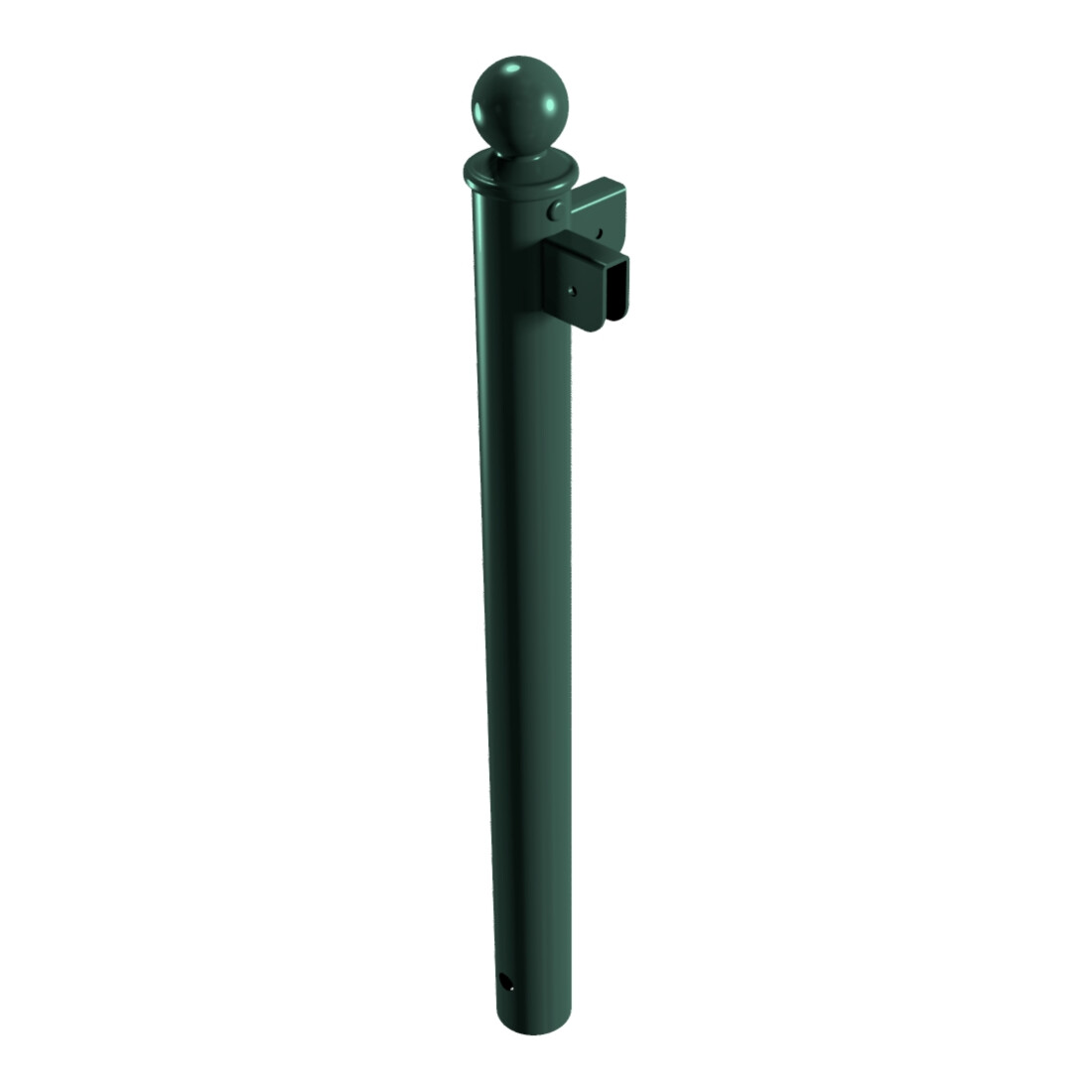 Schake Stilpfosten Typ 40674B als Barriere, System zum Einbetonieren, Ø 60mm + Kugelkopf, als Eckpfosten, Muffen 90°, beschichtet, RAL 6005