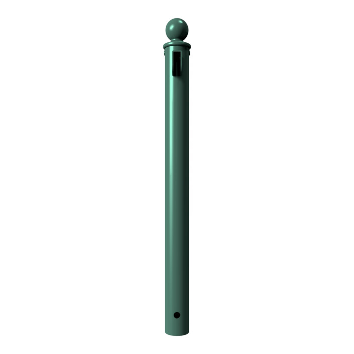 Schake Stilpfosten Typ 40674B als Barriere, System zum Einbetonieren, Ø 60mm + Kugelkopf, als Mittelpfosten, Muffen180°, beschichtet, RAL 6005
