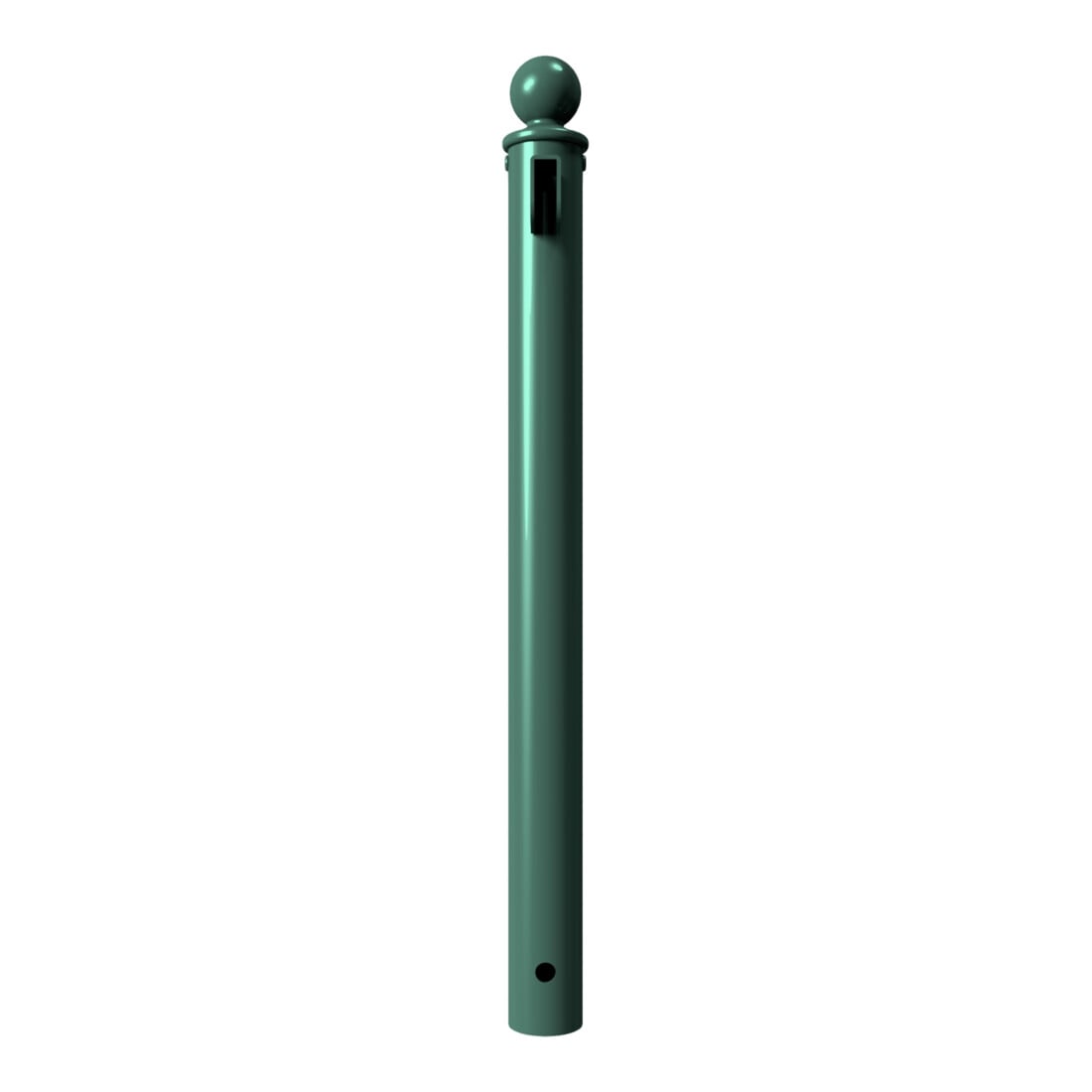 Schake Stilpfosten Typ 40674B als Barriere, System zum Einbetonieren, Ø 60mm + Kugelkopf, als Mittelpfosten, Muffen180°, beschichtet, RAL 6005