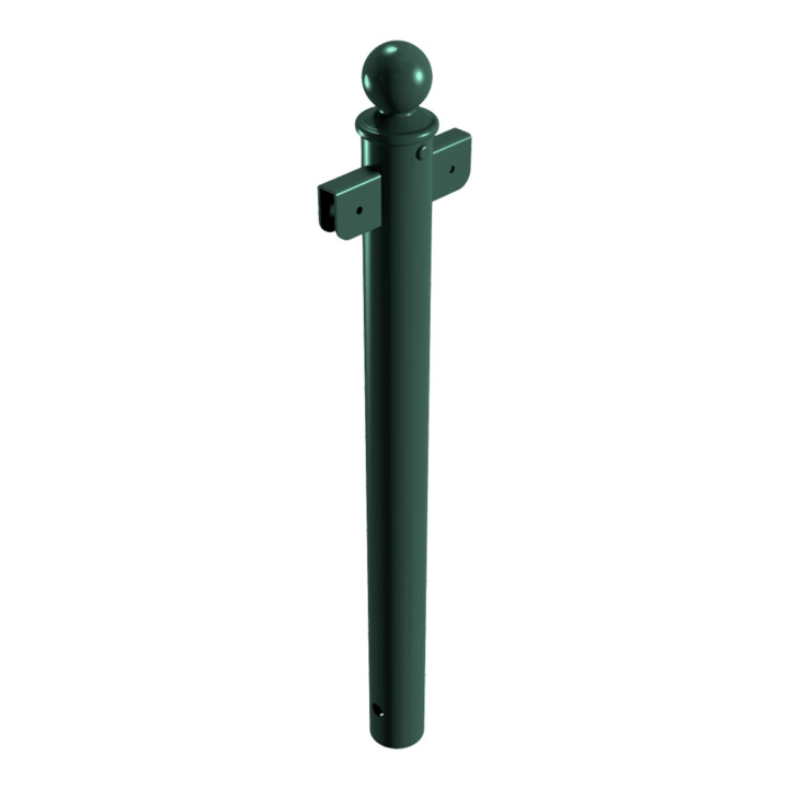Schake Stilpfosten Typ 40674B als Barriere, System zum Einbetonieren, Ø 60mm + Kugelkopf, als Mittelpfosten, Muffen180°, beschichtet, RAL 6005