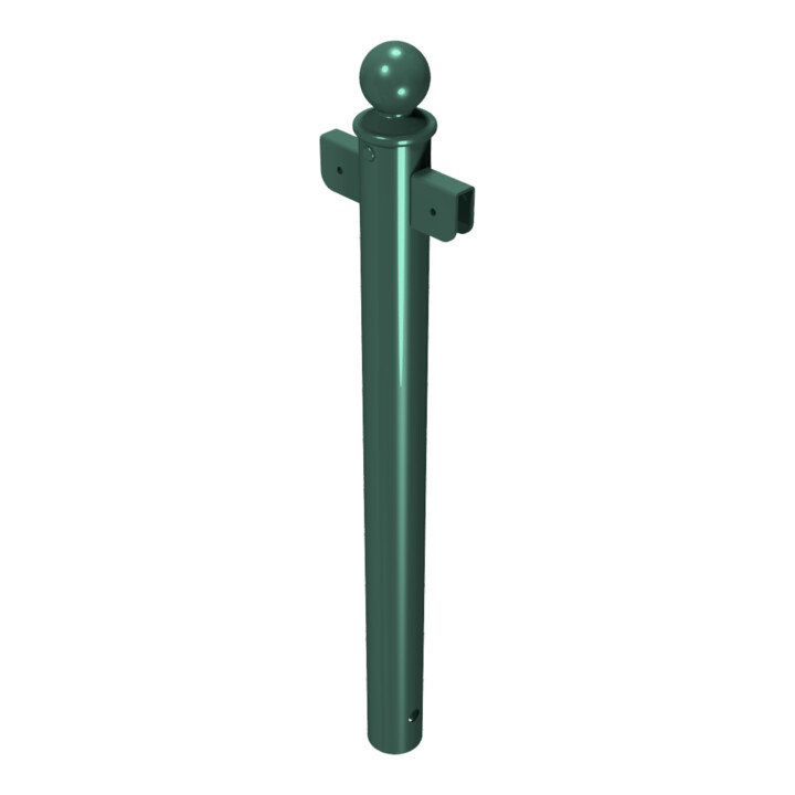 Schake Stilpfosten Typ 40674B als Barriere, System zum Einbetonieren, Ø 60mm + Kugelkopf, als Mittelpfosten, Muffen180°, beschichtet, RAL 6005