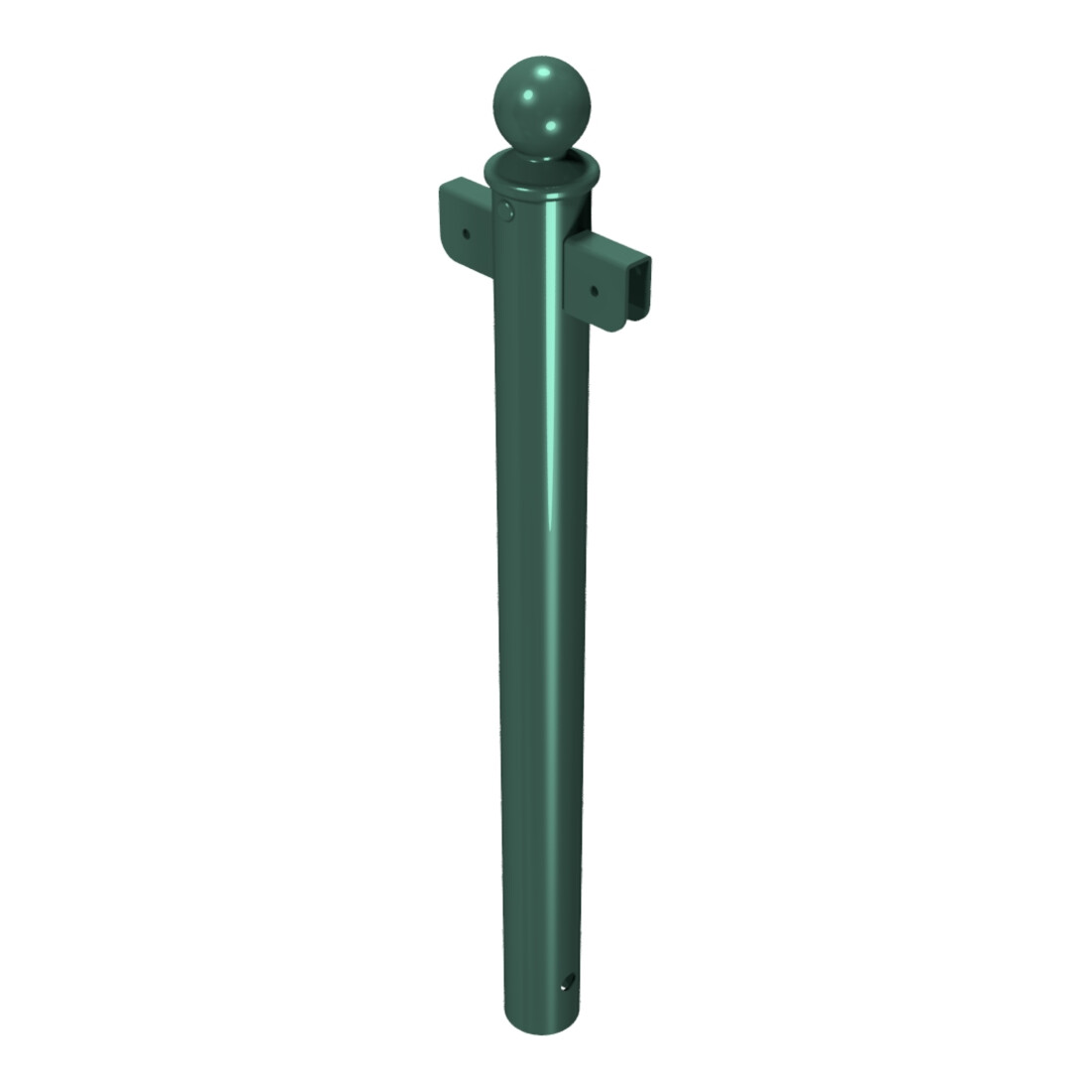 Schake Stilpfosten Typ 40674B als Barriere, System zum Einbetonieren, Ø 60mm + Kugelkopf, als Mittelpfosten, Muffen180°, beschichtet, RAL 6005