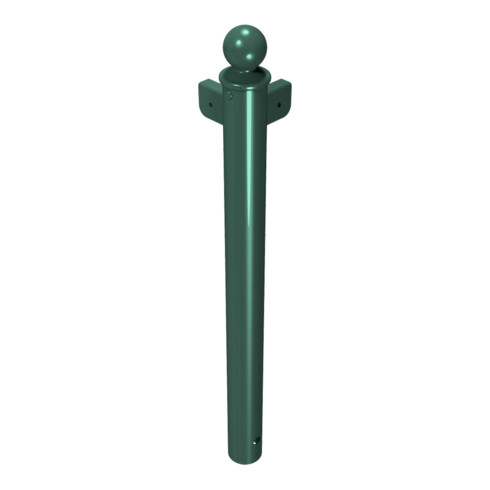 Schake Stilpfosten Typ 40674B als Barriere, System zum Einbetonieren, Ø 60mm + Kugelkopf, als Eckpfosten, Muffen 90°, beschichtet, RAL 6005