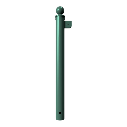Schake Stilpfosten Typ 40674B als Barriere, System zum Einbetonieren, Ø 60mm + Kugelkopf, als Eckpfosten, Muffen 90°, beschichtet, RAL 6005
