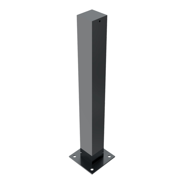 Schake Stilpoller aus Vierkantrohr 100x100mm + Flachkopf, ca 900mm Überflur, beschichtet, ortsfest für Dübelbefestigung + Bodenplatte 200x200mm