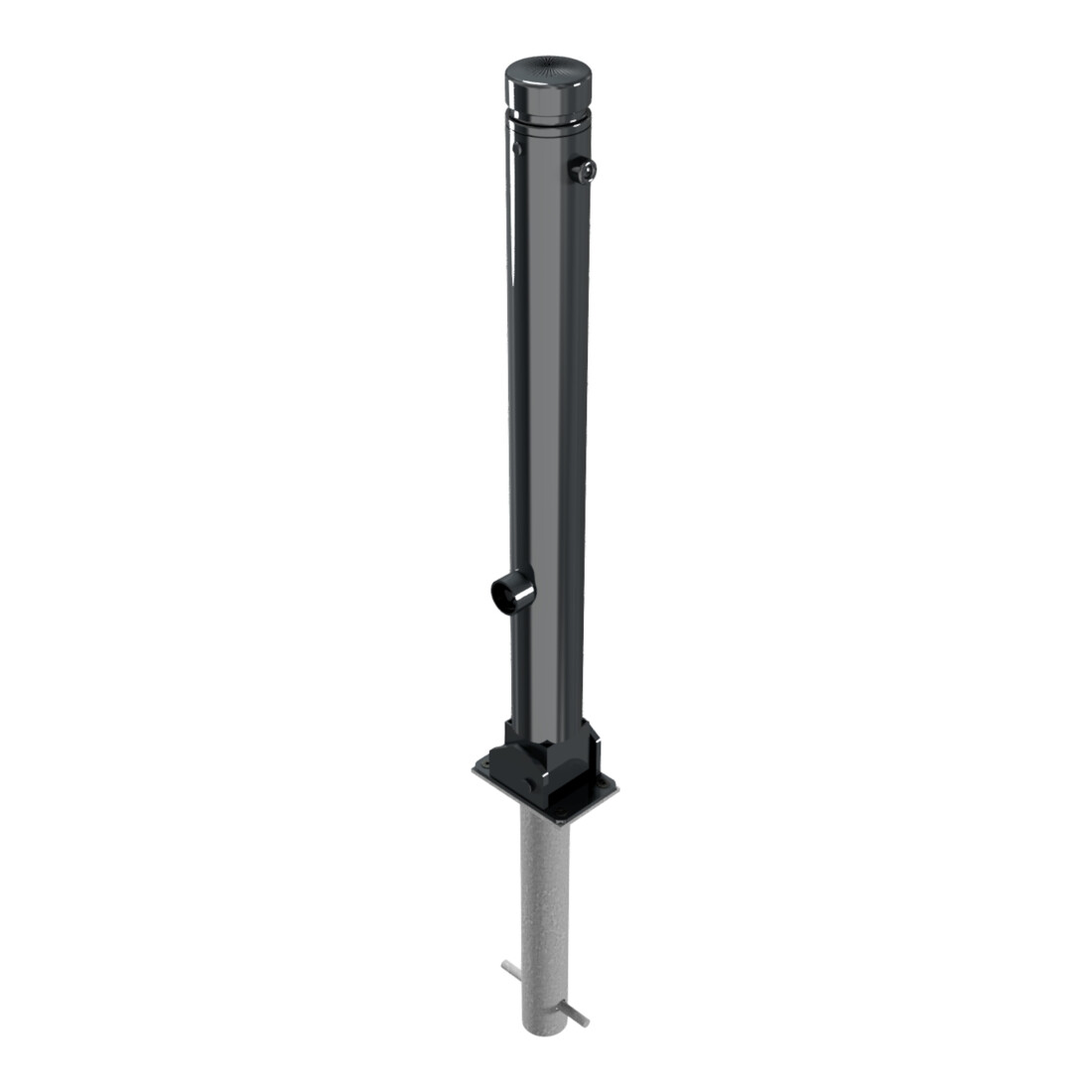 Schake Stilpoller Typ 482FUHB, umlegbar + Dreikantverschluß, zum Einbetonieren, Ø 82mm + Zierkopf, beschichtet