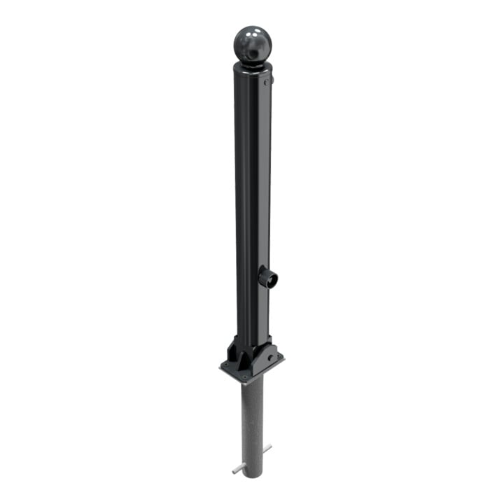 Schake Stilpoller Typ 484FUHB, umlegbar + Dreikantverschluß, zum Einbetonieren, Ø 82mm + Kugelkopf, beschichtet, mattschwarz