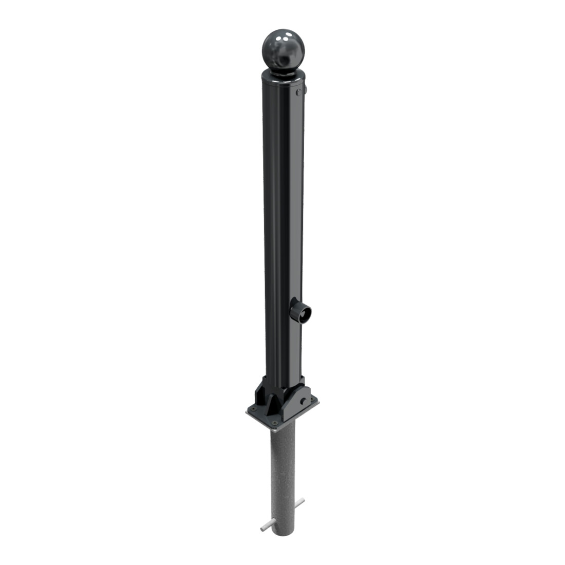 Schake Stilpoller Typ 484FUHB, umlegbar + Dreikantverschluß, zum Einbetonieren, Ø 82mm + Kugelkopf, beschichtet, mattschwarz
