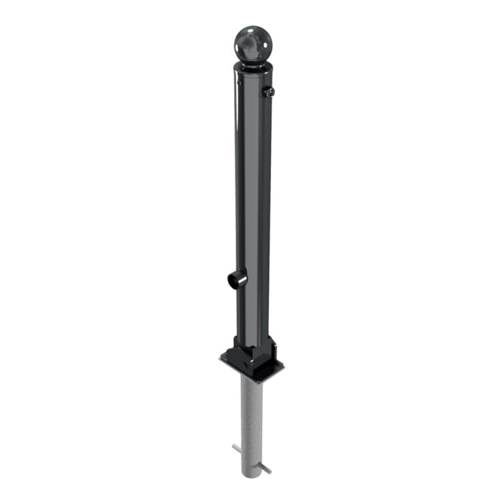 Schake Stilpoller Typ 484FUHB, umlegbar + Dreikantverschluß, zum Einbetonieren, Ø 82mm + Kugelkopf, beschichtet, mattschwarz