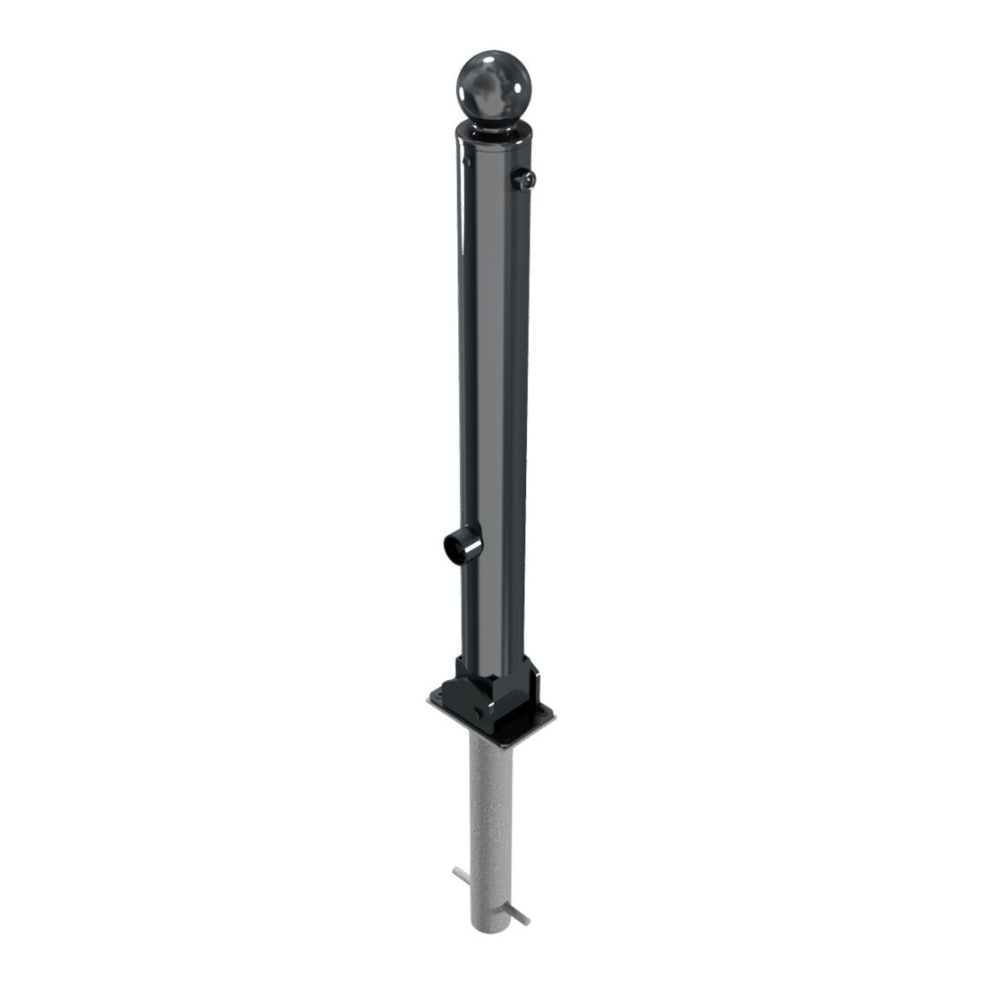Schake Stilpoller Typ 484FUHB, umlegbar + Dreikantverschluß, zum Einbetonieren, Ø 82mm + Kugelkopf, beschichtet, mattschwarz