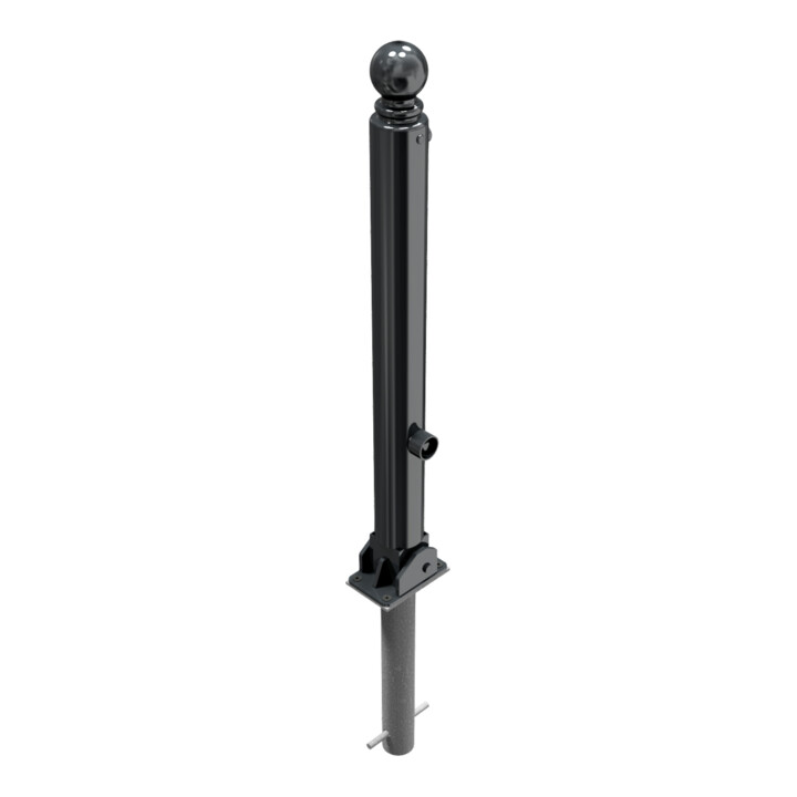 Schake Stilpoller Typ 485FUHB, umlegbar + Dreikantverschluß, zum Einbetonieren, Ø 82mm + Kugelkopf, beschichtet, mattschwarz