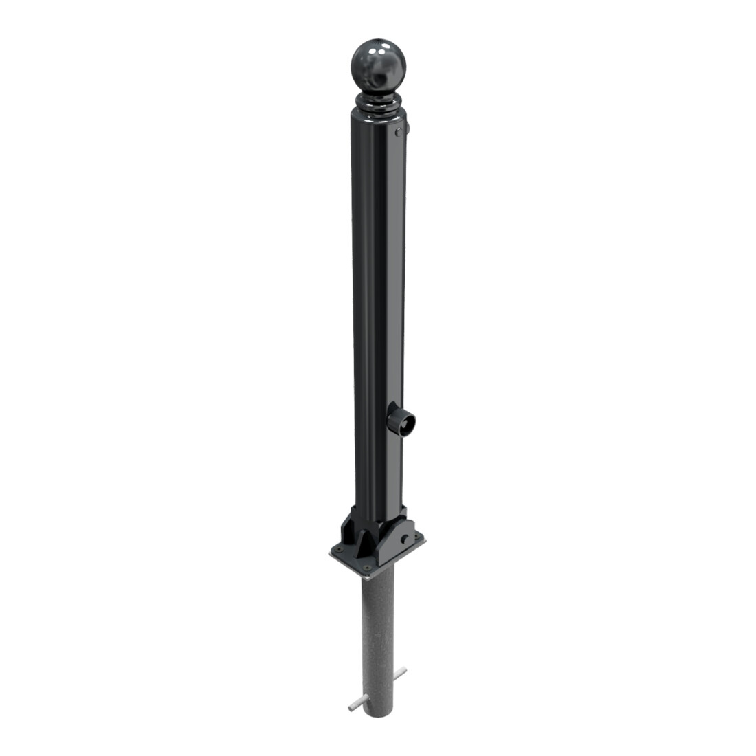 Schake Stilpoller Typ 485FUHB, umlegbar + Dreikantverschluß, zum Einbetonieren, Ø 82mm + Kugelkopf, beschichtet, mattschwarz