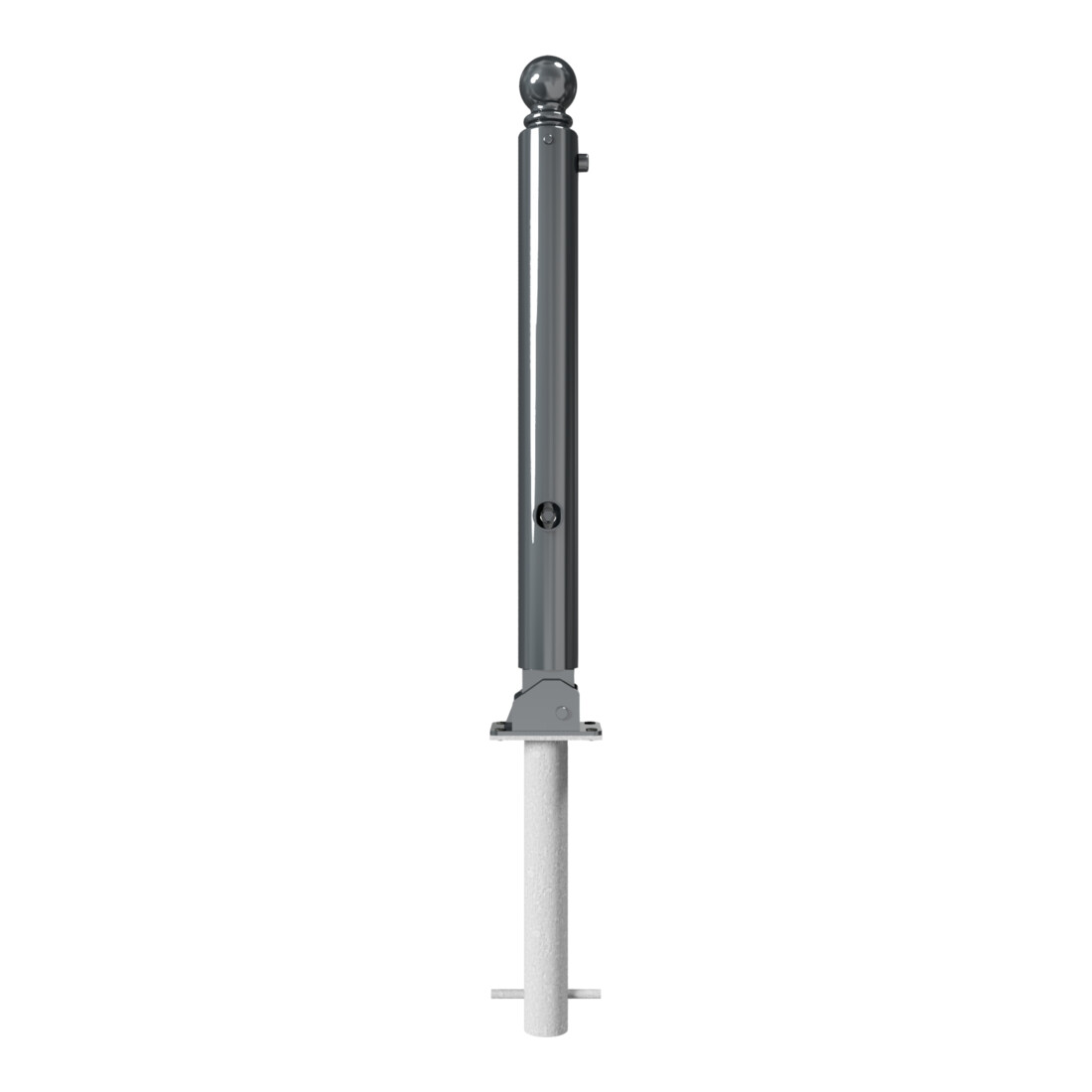 Schake Stilpoller Typ 485FUHB, umlegbar + Dreikantverschluß, zum Einbetonieren, Ø 82mm + Kugelkopf, beschichtet, mattschwarz