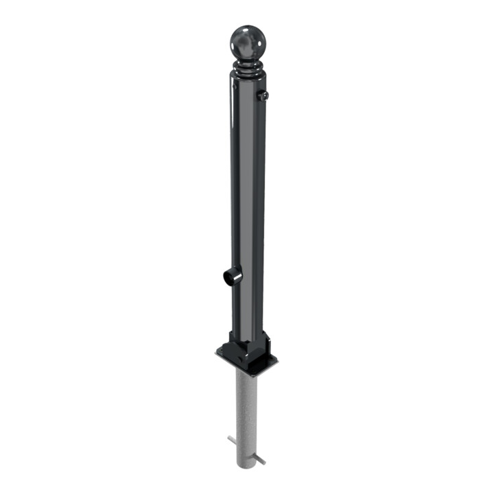 Schake Stilpoller Typ 485FUHB, umlegbar + Dreikantverschluß, zum Einbetonieren, Ø 82mm + Kugelkopf, beschichtet, mattschwarz