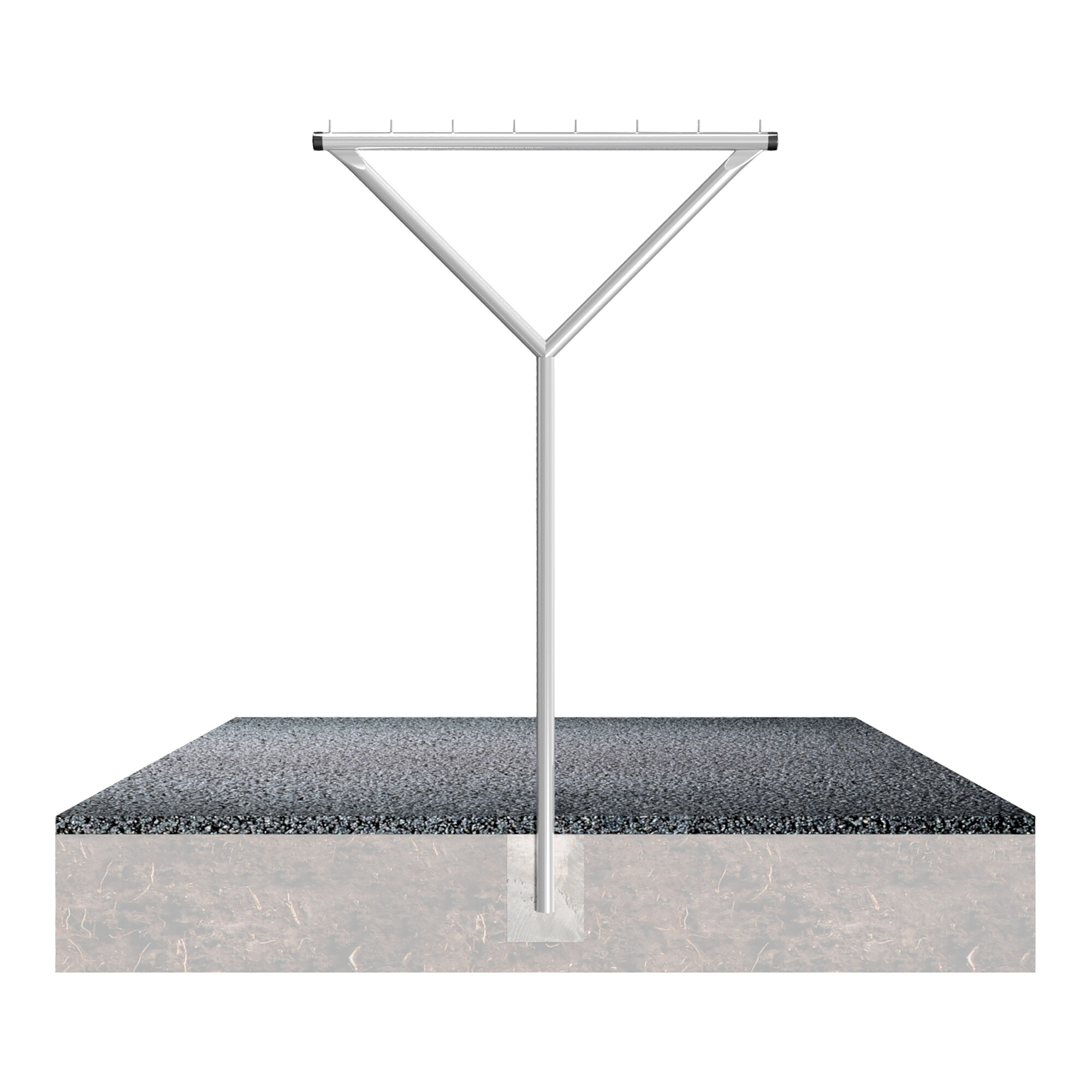 Schake Wäschetrockengerüst Y, Form, Ø 60mm bestehend aus : Querrohr + 8 Rundstiften Ø 10 x 40 mm Gesamtbreite: 1500 mm Gesamthöhe: 2500 mm + Erdanker,