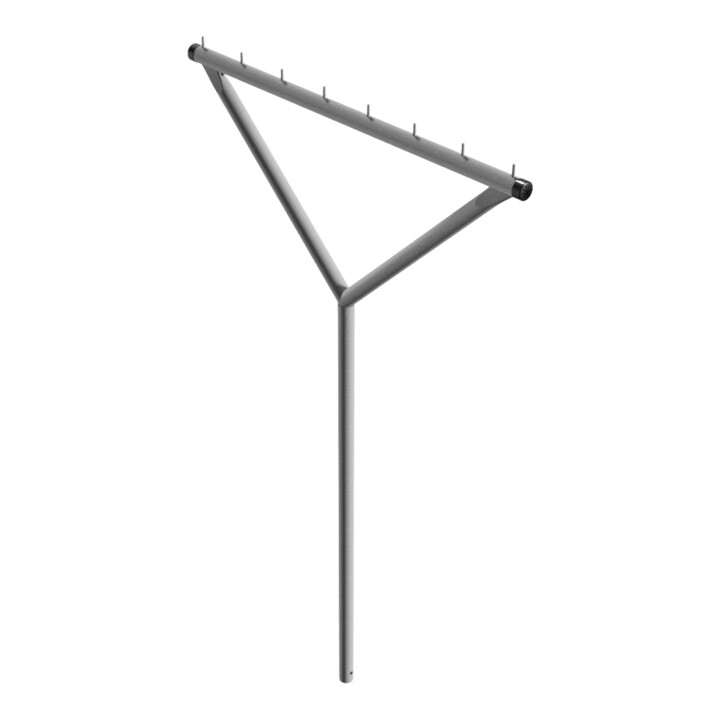 Schake Wäschetrockengerüst Y, Form, Ø 60mm bestehend aus : Querrohr + 8 Rundstiften Ø 10 x 40 mm Gesamtbreite: 1500 mm Gesamthöhe: 2500 mm + Erdanker, feuerverzinkt