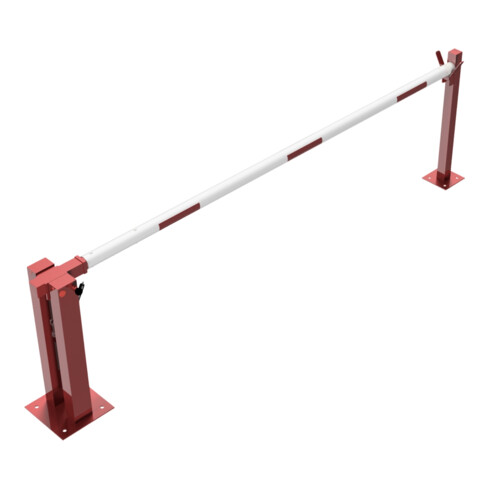 Schake Wegeschranken 3m + fester Auflagestütze, Bodenplatte zum Aufdübeln + Dreikantverschluß Stahlkonstruktion 120x80mm