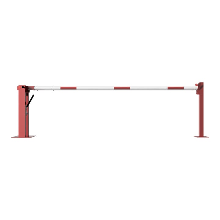 Schake Wegeschranken 3m + fester Auflagestütze, Bodenplatte zum Aufdübeln + Dreikantverschluß Stahlkonstruktion 120x80mm