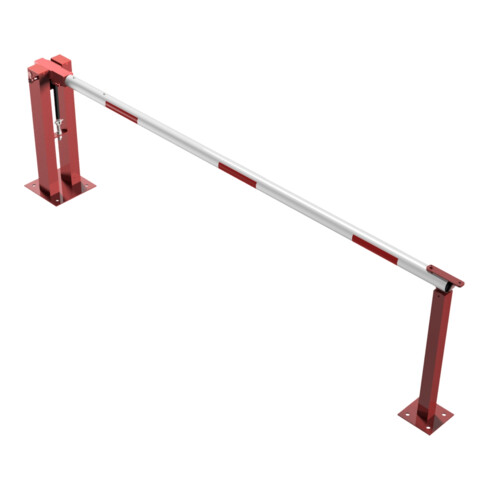 Schake Wegeschranken 3m + fester Auflagestütze, Bodenplatte zum Aufdübeln, für Vorhangschloß Stahlkonstruktion 120x80mm