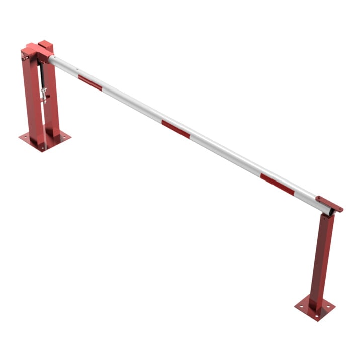 Schake Wegeschranken 3m + fester Auflagestütze, Bodenplatte zum Aufdübeln, für Vorhangschloß Stahlkonstruktion 120x80mm