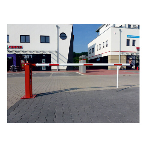 Schake Wegeschranken 3m + Pendelstütze, Bodenplatte zum Aufdübeln, für Vorhangschloß Stahlkonstruktion 120x80mm