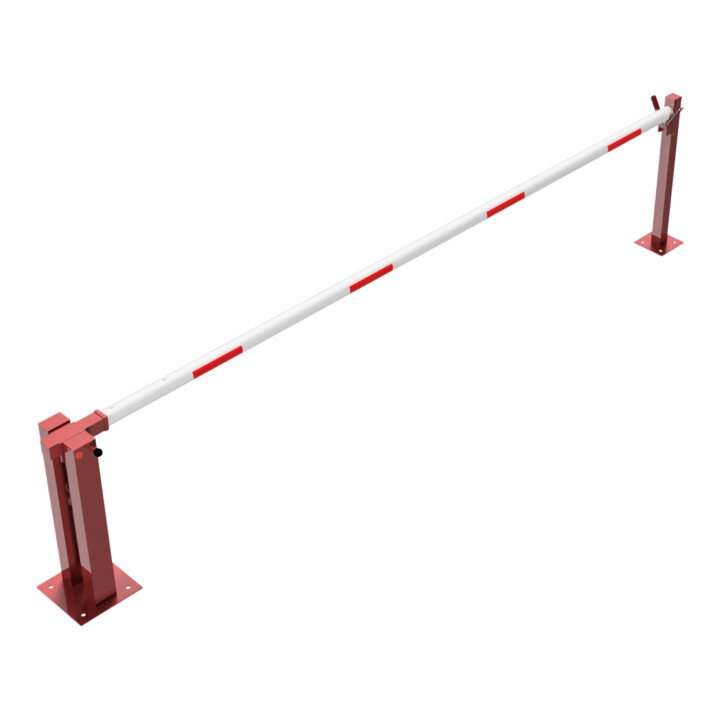 Schake Wegeschranken 4m + fester Auflagestütze, Bodenplatte zum Aufdübeln + Dreikantverschluß Stahlkonstruktion 120x80mm