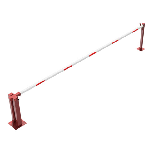 Schake Wegeschranken 5m + fester Auflagestütze, Bodenplatte zum Aufdübeln + Dreikantverschluß Stahlkonstruktion 120x80mm