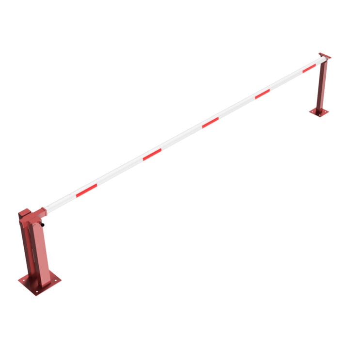 Schake Wegeschranken 5m + fester Auflagestütze, Bodenplatte zum Aufdübeln, für Vorhangschloß Stahlkonstruktion 120x80mm