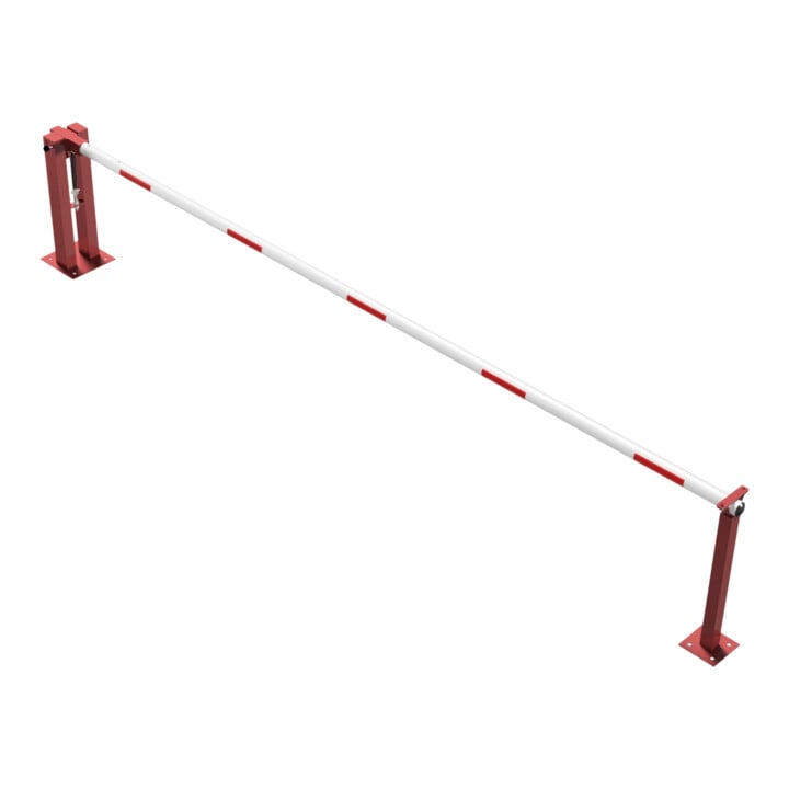 Schake Wegeschranken 5m + fester Auflagestütze, Bodenplatte zum Aufdübeln, für Vorhangschloß Stahlkonstruktion 120x80mm