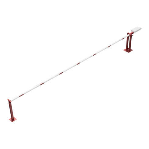 Schake Wegeschranken 7m + fester Auflagestütze, Bodenplatte zum Aufdübeln, für Vorhangschloß Höhe 950 Überflur verzinkt, beschichtet