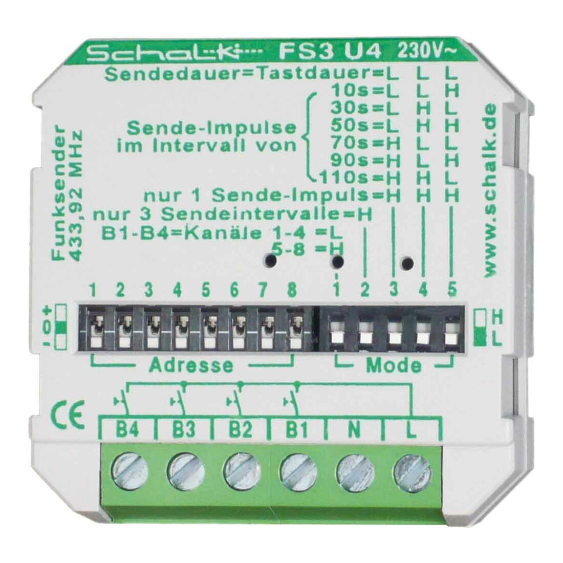 Schalk Émetteur radio encastrable 4 canaux FS3 U4 (230V AC)
