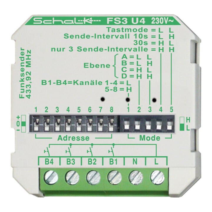Schalk Émetteur radio encastrable 4 canaux FS3 U4 (230V AC)